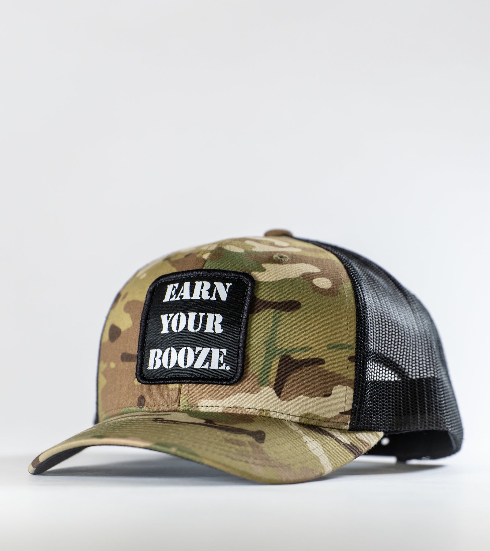EARN YOUR BOOZE CAMO SNAPBACKEarn Your Booze
