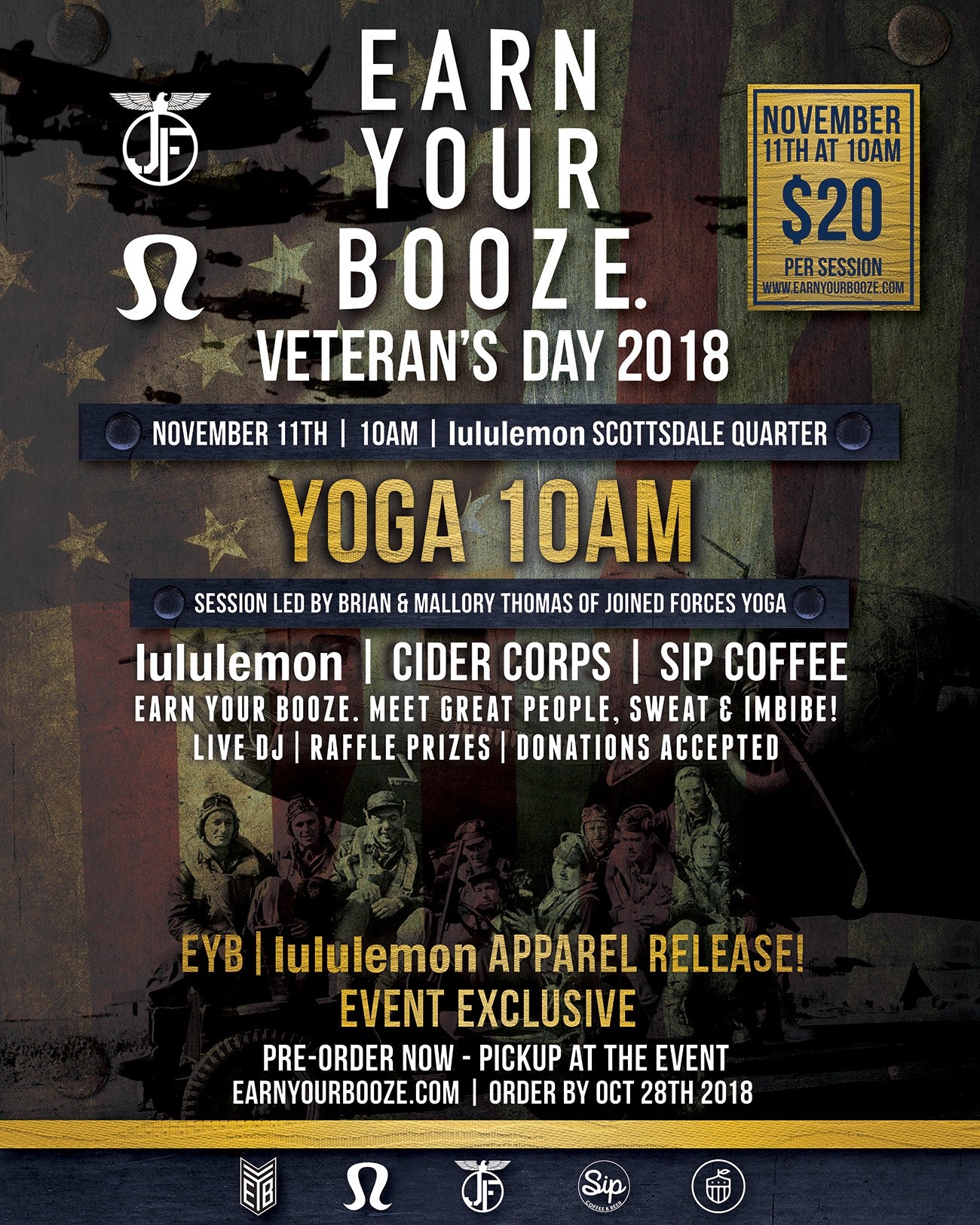 Veteran's Day 2018 w/ lululemon &amp; Joined Forces Yoga | EARN YOUR WINE | EARN YOUR VINOEarn Your Booze